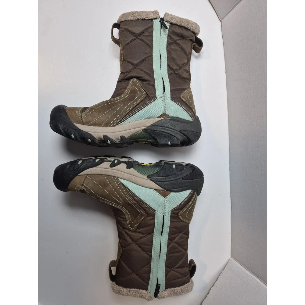 KEEN Waterproof Winter Boots Women 6 Brown Teal Quilted Insulated Faux‎ Fur -25F